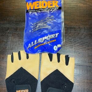 Weider Genuine Tan BuckSkin Leather AllSports Fingerless Gloves Sz L